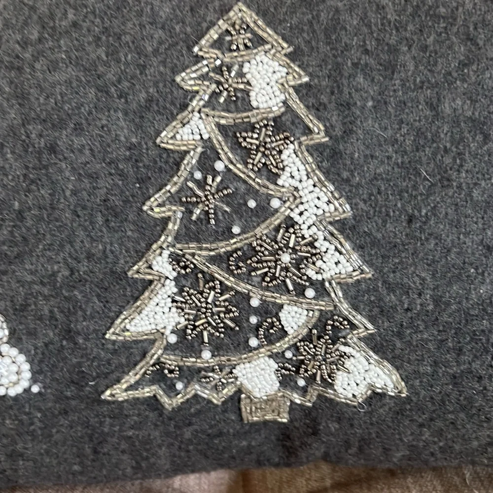 DeBage Grey and White Holiday Pillow With Bead Accents-Tree Design